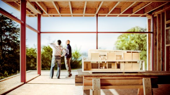Architectural model on construction site