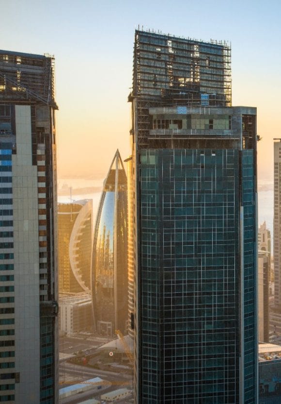 Doha skyline and fishing boats