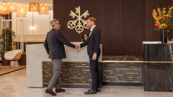 Details for Interior detail with UBS key symbol and pedestrian