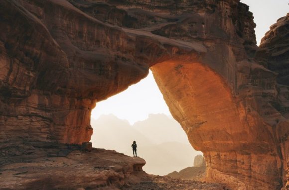 Stunning rock arch in a desert landscape