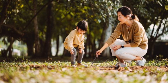 mother and daughter in the garden