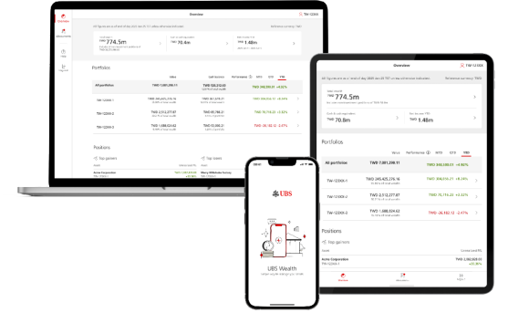 UBS Wealth app screens