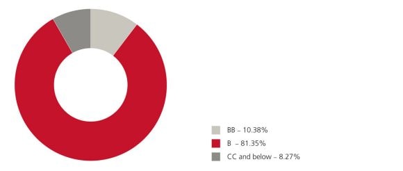 European loans are mainly B-rated (81%), with smaller BB-rated (10%) and CC-and-below (8%) allocations.