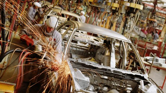Automotive assembly line with worker