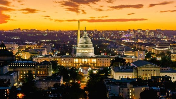 Sunset view of the US Capitol