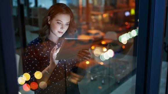 A woman with an iPad