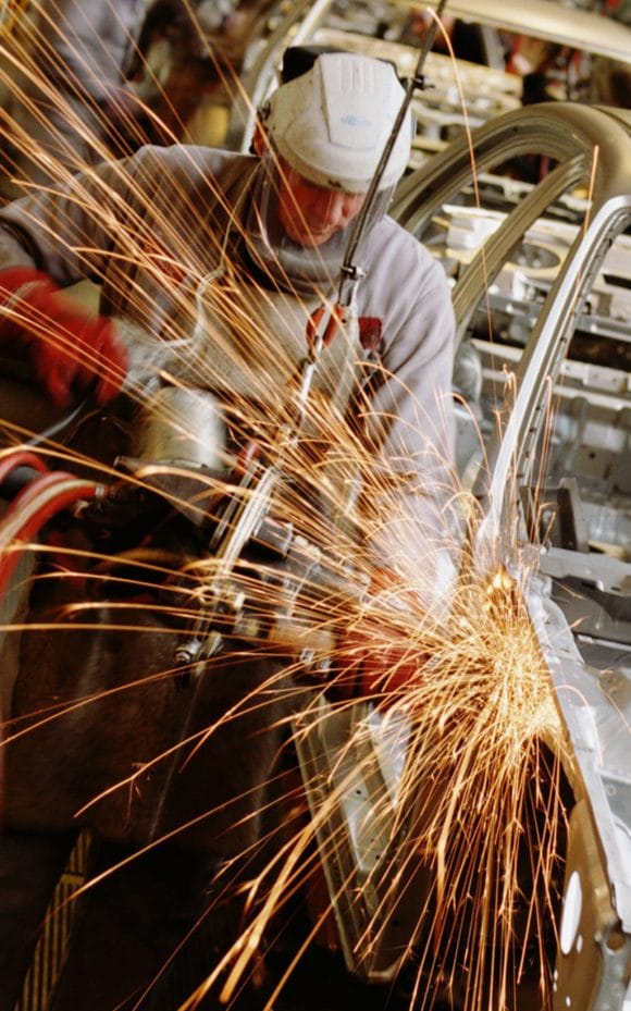 Automotive assembly line with worker