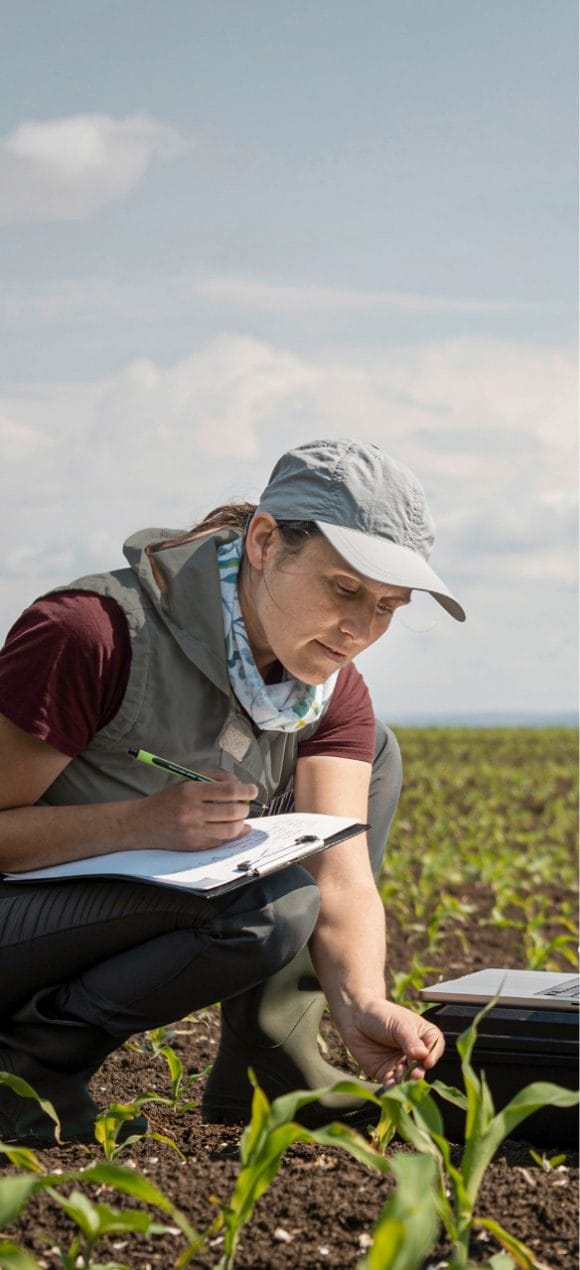 A researcher studying plants and taking notes