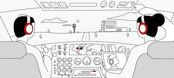 two pilots in airplane