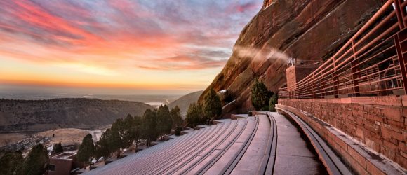 Red Rocks Park and Amphitheatre, Colorado, at dusk