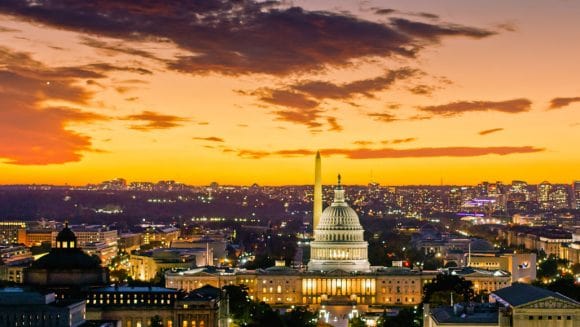 Sunset view of the US Capitol
