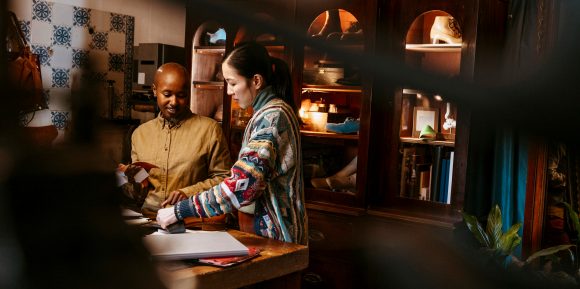 Two business women chatting