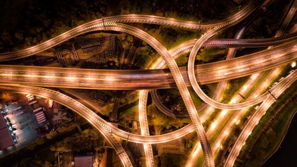 Aerial of freeway intersection