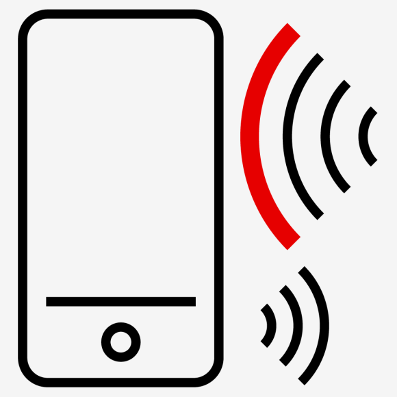 Illustrations: Icon of a mobile phone and a symbol signifying that contactless touch technology is available