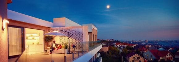 Family on deck in evening