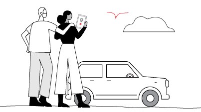 man and woman standing infront of car