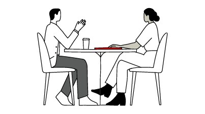 Man woman speaking 