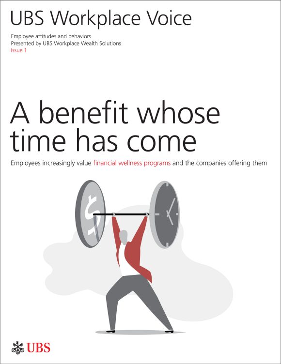 Image of Workplace Voice report named “A benefit whose time has come,” with an image of a man holding barbell.