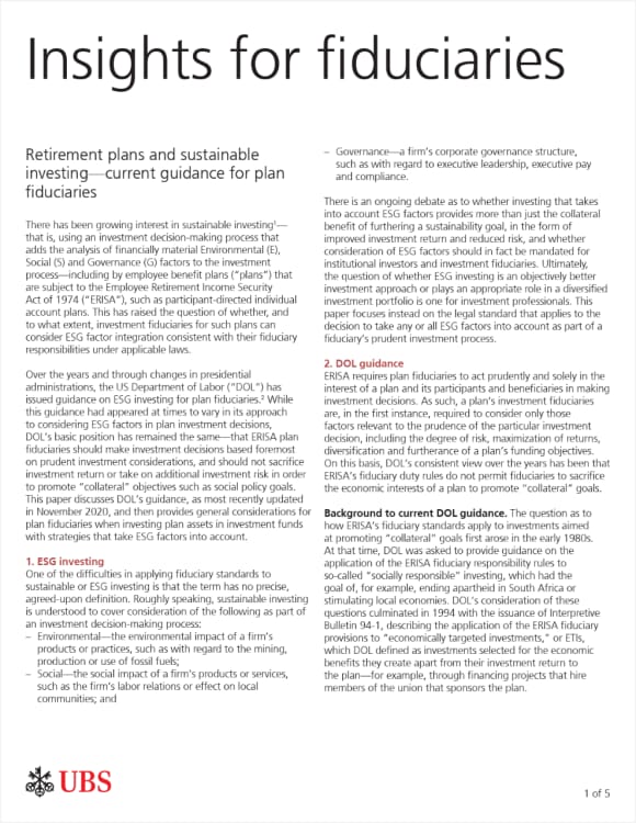 Image of a white paper called Insights for fiduciaries