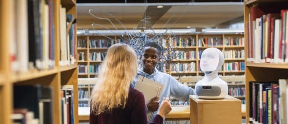 College students in library