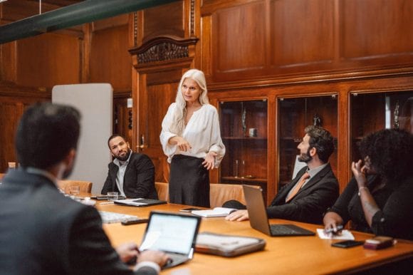 Businesswoman talking during meeting