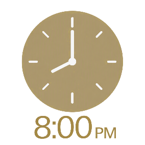 Clock displaying 08:00 pm