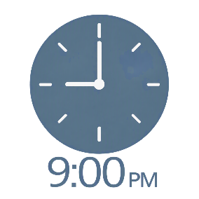 Clock displaying 09:00 pm