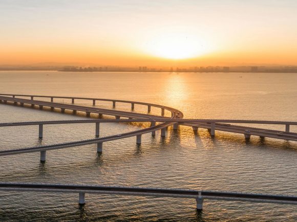 Bridges and roadway over ocean
