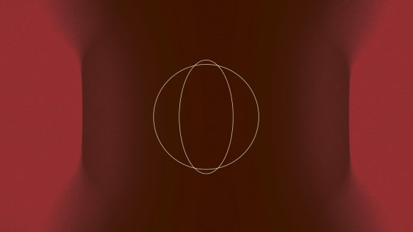 abstract red scene with overlapping white ovals